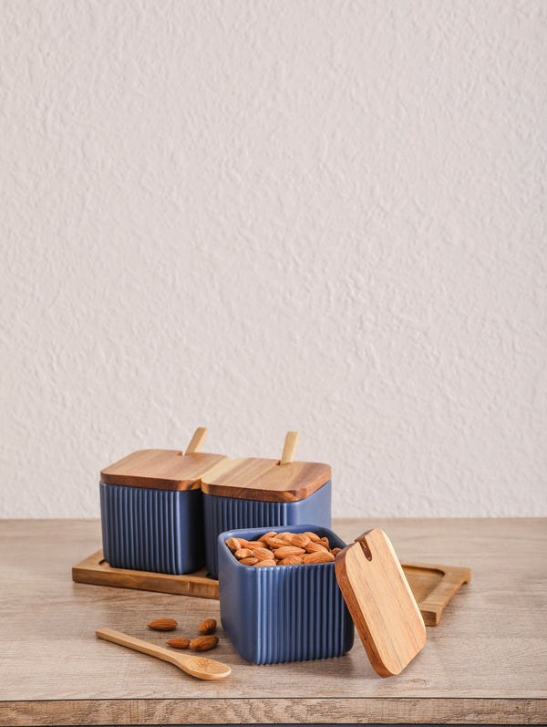 Lined Condiment Set of 3 (Blue)