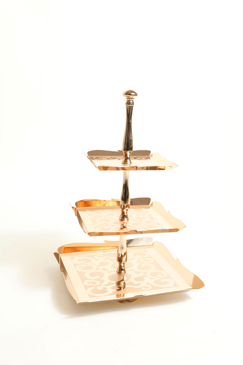 3 Tier Square Cake Stand Rose Gold Tray