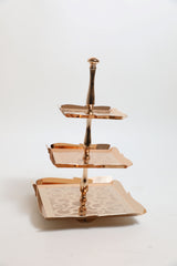 3 Tier Square Cake Stand Rose Gold Tray