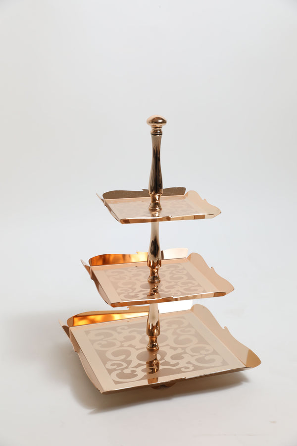 3 Tier Square Cake Stand Rose Gold Tray