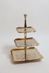 3 Tier Square Cake Stand Gold Tray