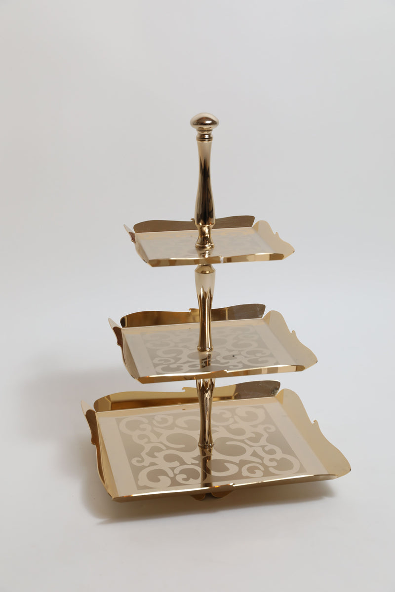 3 Tier Square Cake Stand Gold Tray