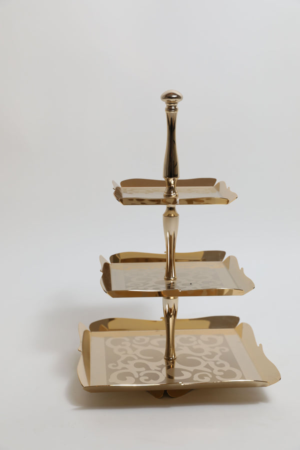 3 Tier Square Cake Stand Gold Tray