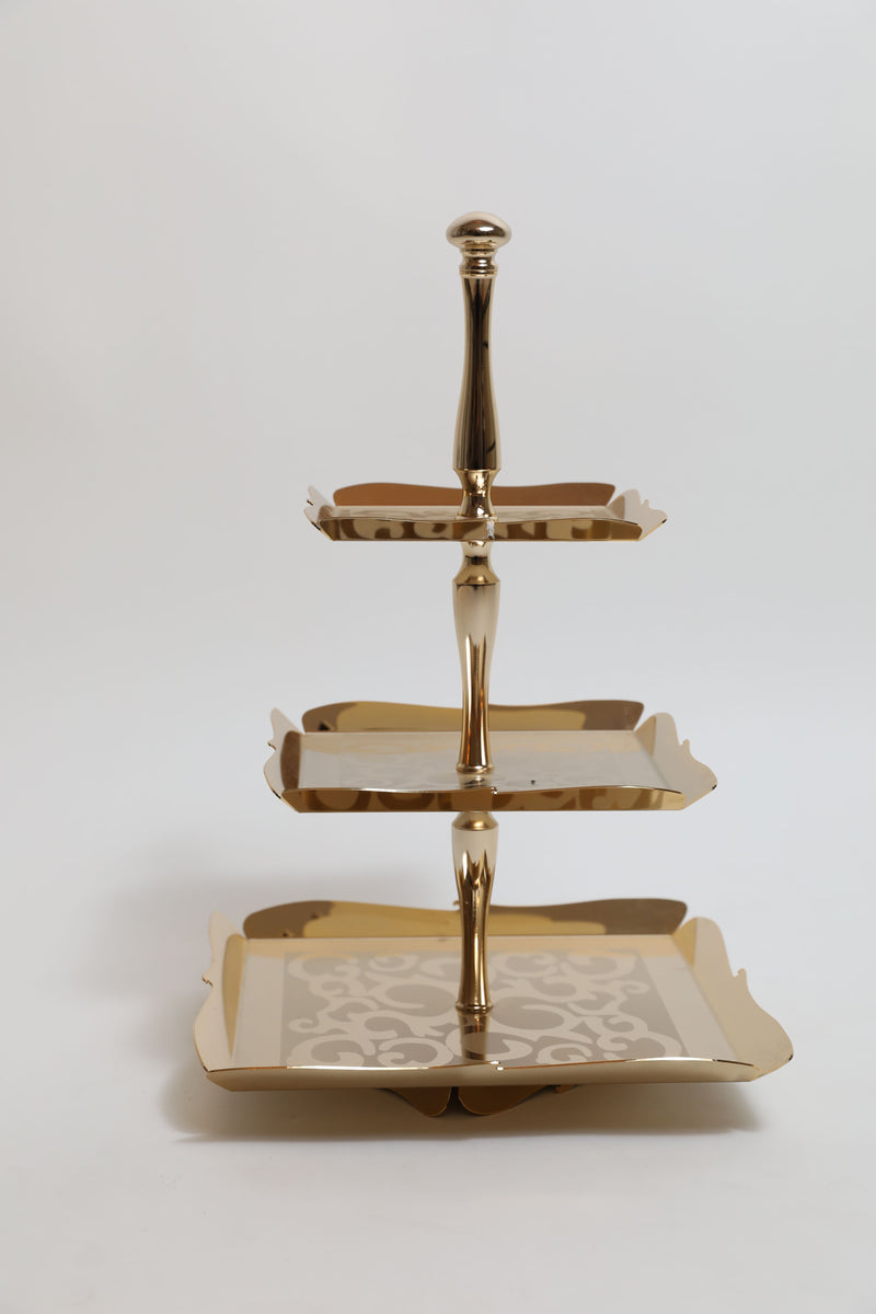 3 Tier Square Cake Stand Gold Tray