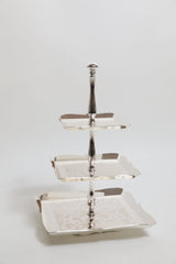 3 Tier Square Cake Stand Silver Tray