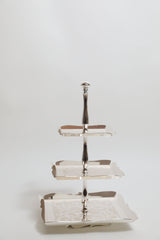 3 Tier Square Cake Stand Silver Tray
