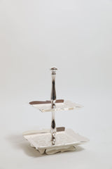 2 Tier Square Cake Stand Silver Tray