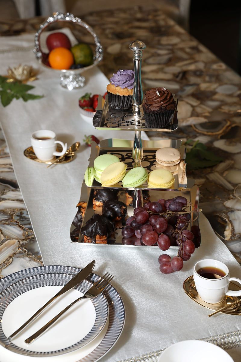 3 Tier Square Cake Stand Silver Tray