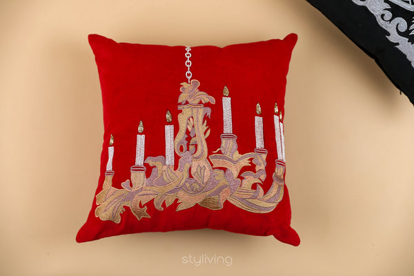 Red Velvet Cushion Cover with Candle Printed