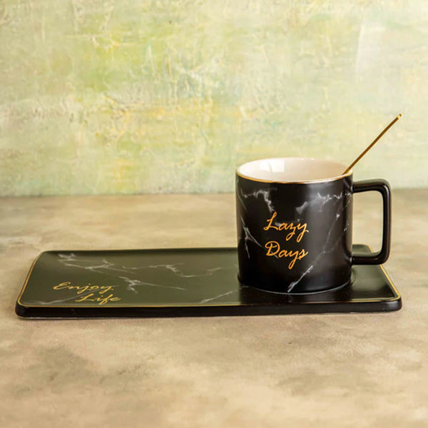 Black and Gold Happy Days Cup and Plate Set