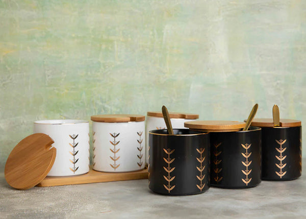 Leaf Pattern Ceramic Condiment Jars