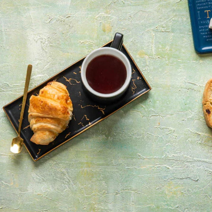 Black and Gold Marble Cup and Plate Set