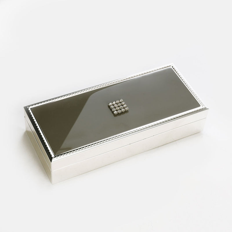 Silver Plated Rectangular MOP Box with Swarovki (Grey)