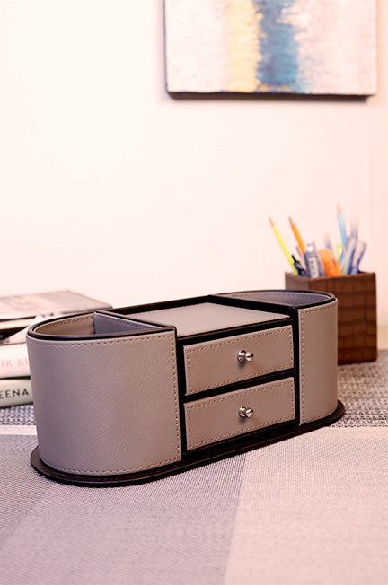 Leather Grey Office Organiser