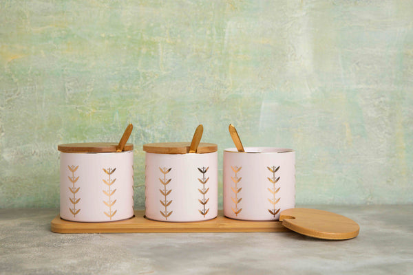 Pink and Gold Ceramic Condiment Jars