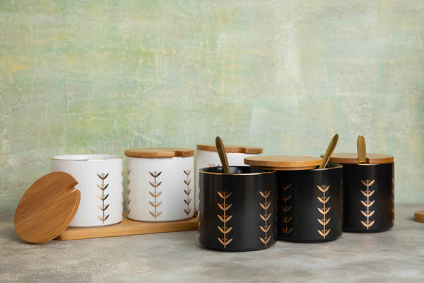 Leaf Pattern Ceramic Condiment Jars