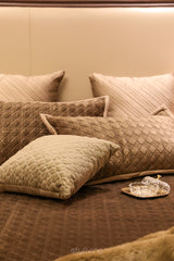 Brown and Champagne Quilted Velvet Bed Set