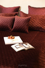 Red Quilted Velvet Bed Set