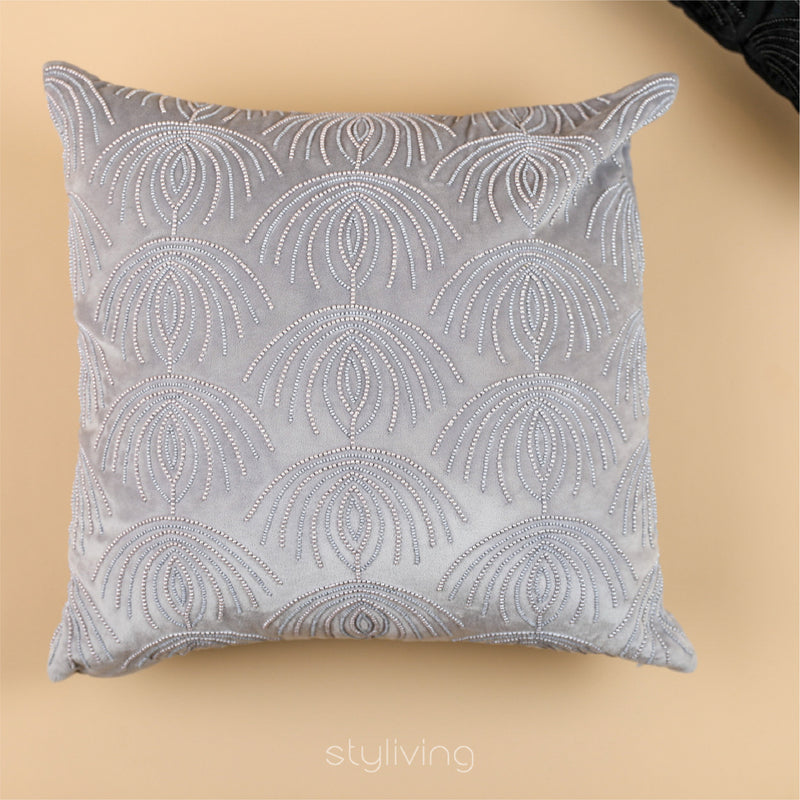 Lotus Motif Beaded Cushion Cover