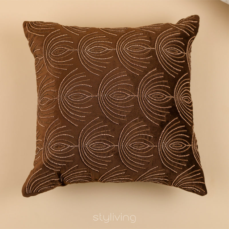 Lotus Motif Beaded Cushion Cover