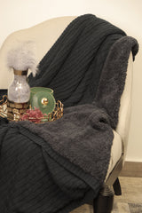 Knitted Navy Blue Throw with Sherpa Back