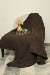 Knitted Brown Throw with Sherpa Back