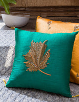 Silk Cushion Cover - Maple Leaf in Green
