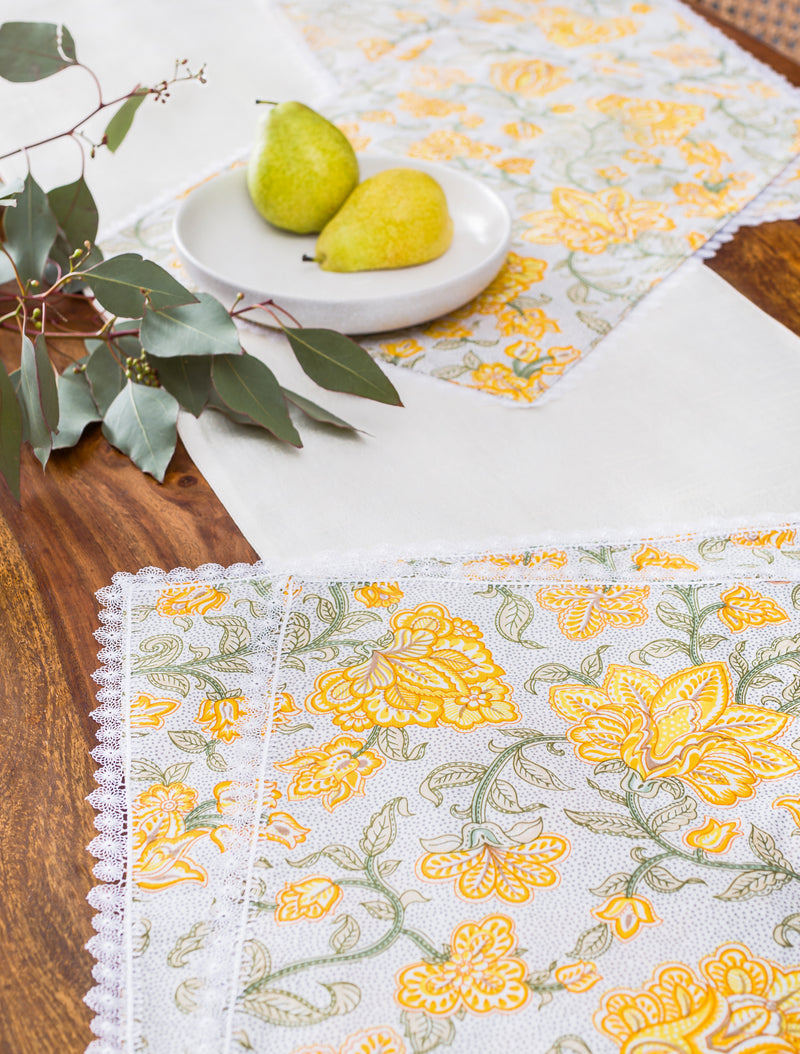 Hand Block Printed Cotton Mats - Canary