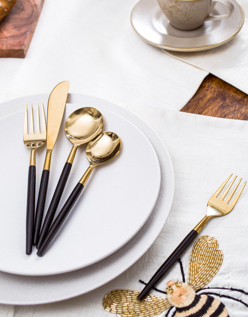 Cutlery Set of 5 pieces - Black and Gold