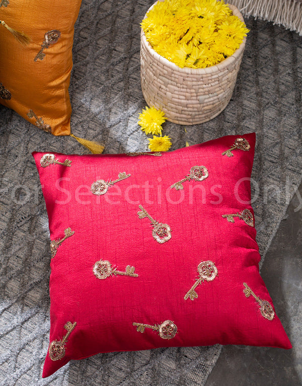 Silk Cushion Cover - Key To my Heart - Red