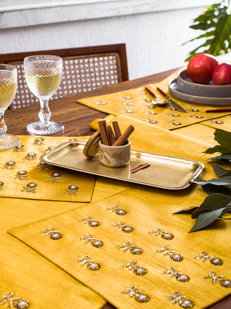 Silk Table Mats - Guldasta in Mustard