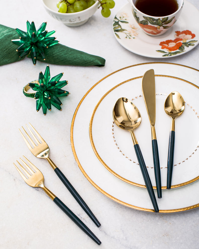 Cutlery Set of 5 pieces - Gold and Green
