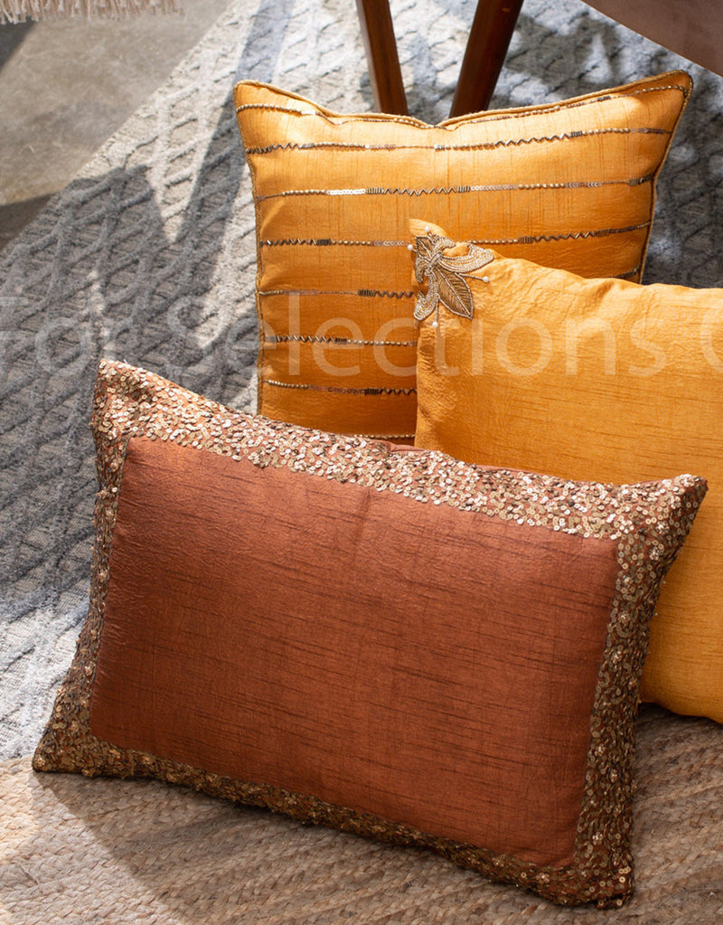 Silk Cushion Cover - Chocolate and Gold in Brown