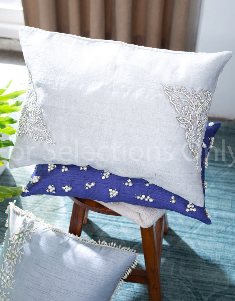 Silk Cushion Cover - Chaand in Grey Silver