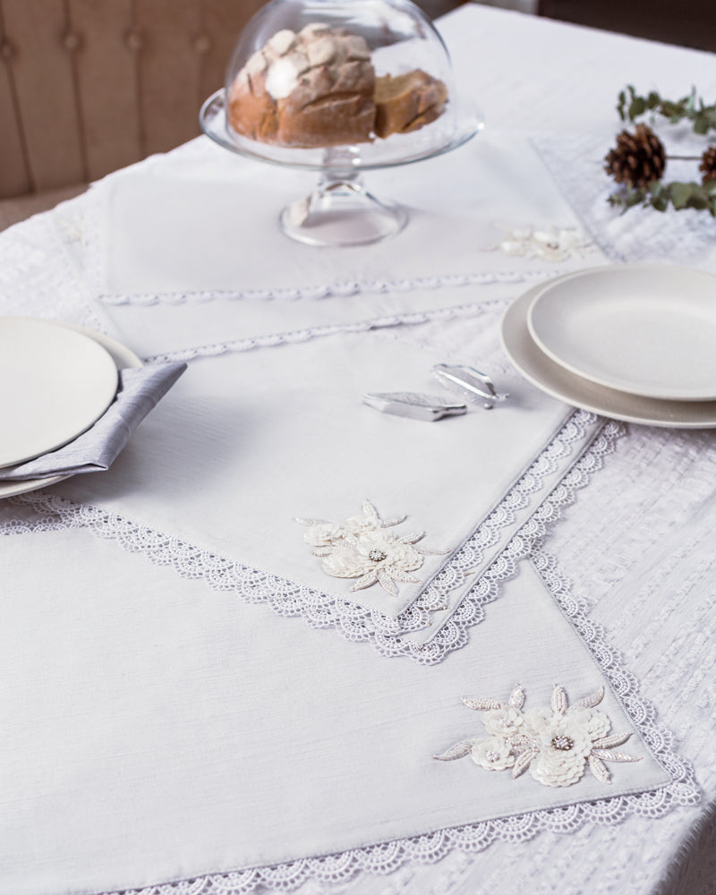 Cotton Table Mats - Lace Magic in Ice Blue