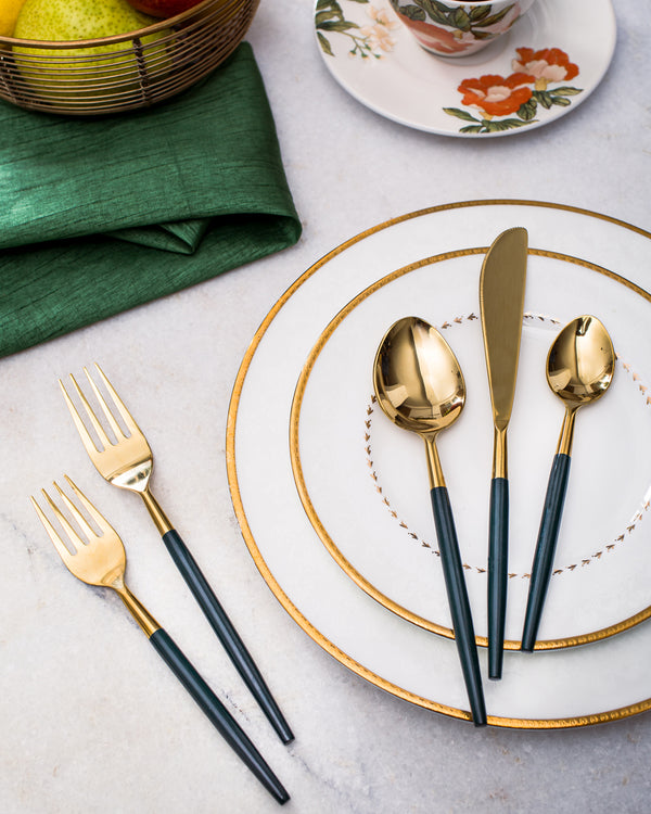 Cutlery Set of 30 pcs - Green and Gold