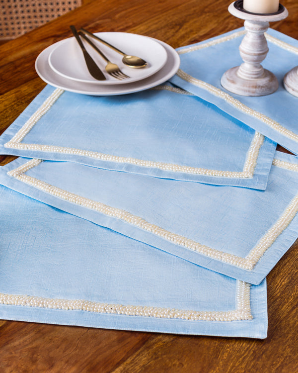 Silk Table Mats - Pearly Paradise in Blush Blue