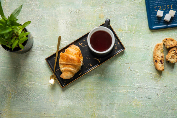 Black and Gold Marble Cup and Plate Set