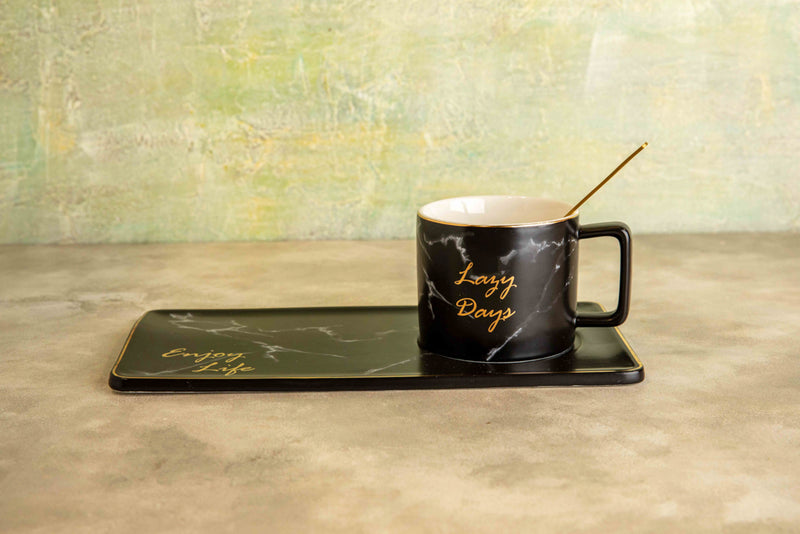 Black and Gold Happy Days Cup and Plate Set