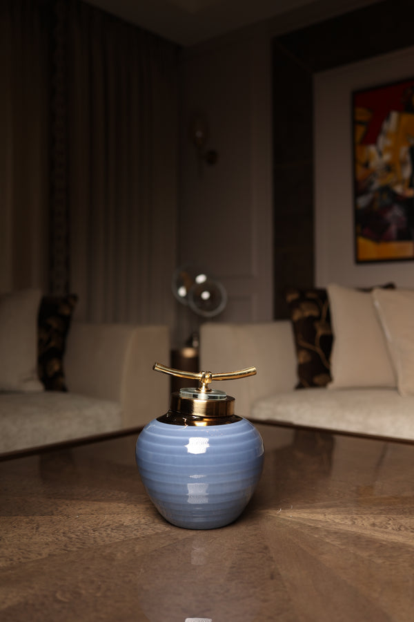 Indigo Bloom Ceramic Urn