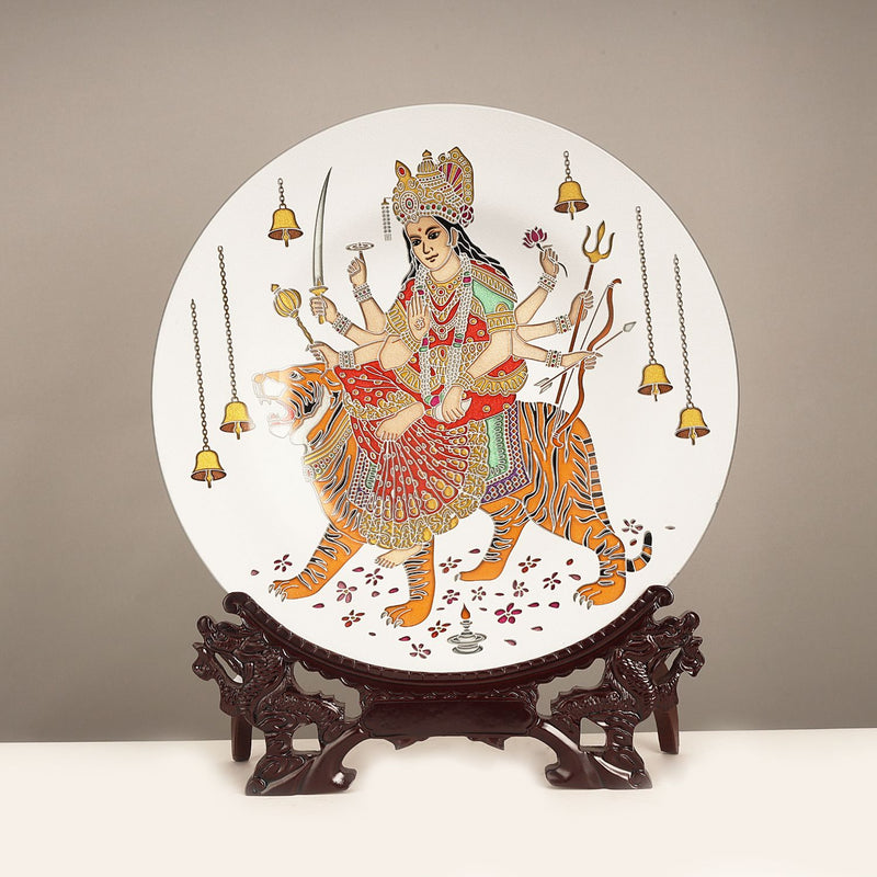 Goddess Durga Glass Plate