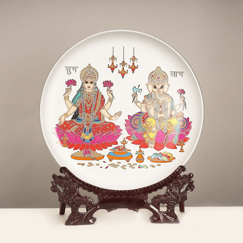 Lakshmi Ganesh Glass Plate