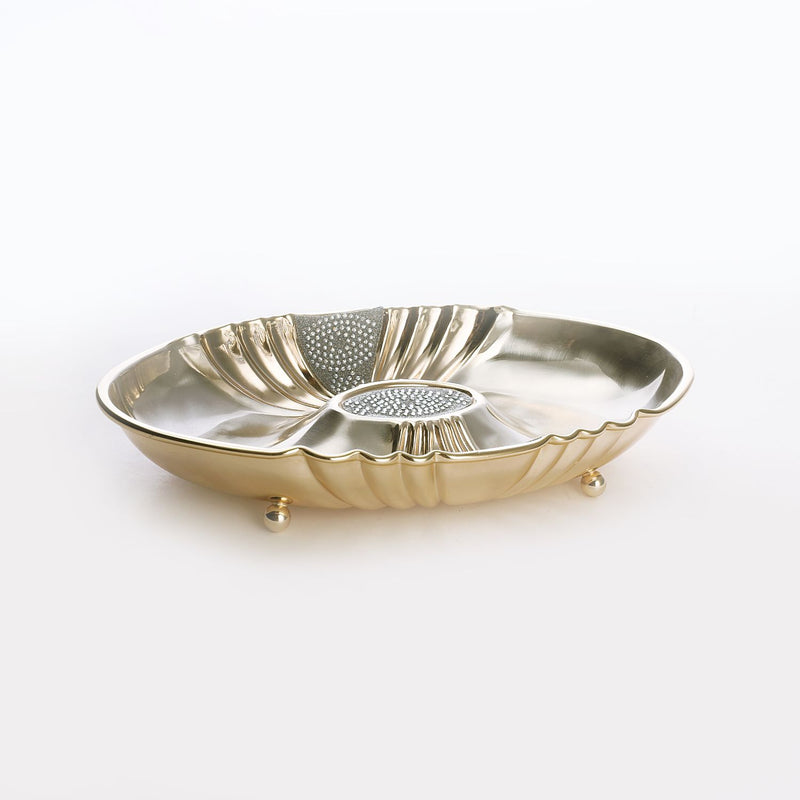 Gold plated oval tray with swarovski strip (small)