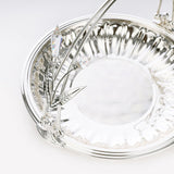 Silver Plated flat round basket with crystal on handle