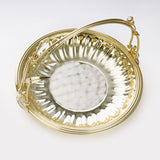 Gold Plated flat round basket with crystal on handle