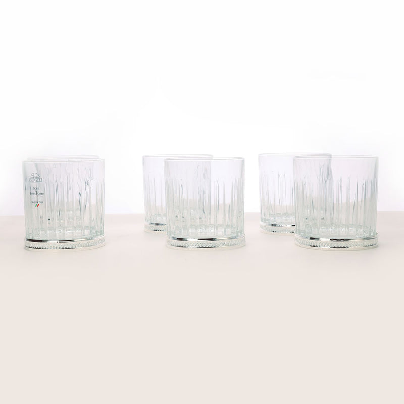 Round whiskey glass with silver detail (set of 6)