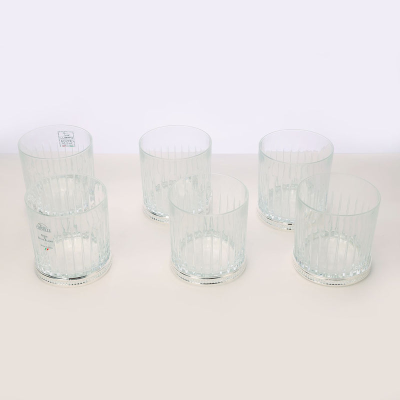 Round whiskey glass with silver detail (set of 6)