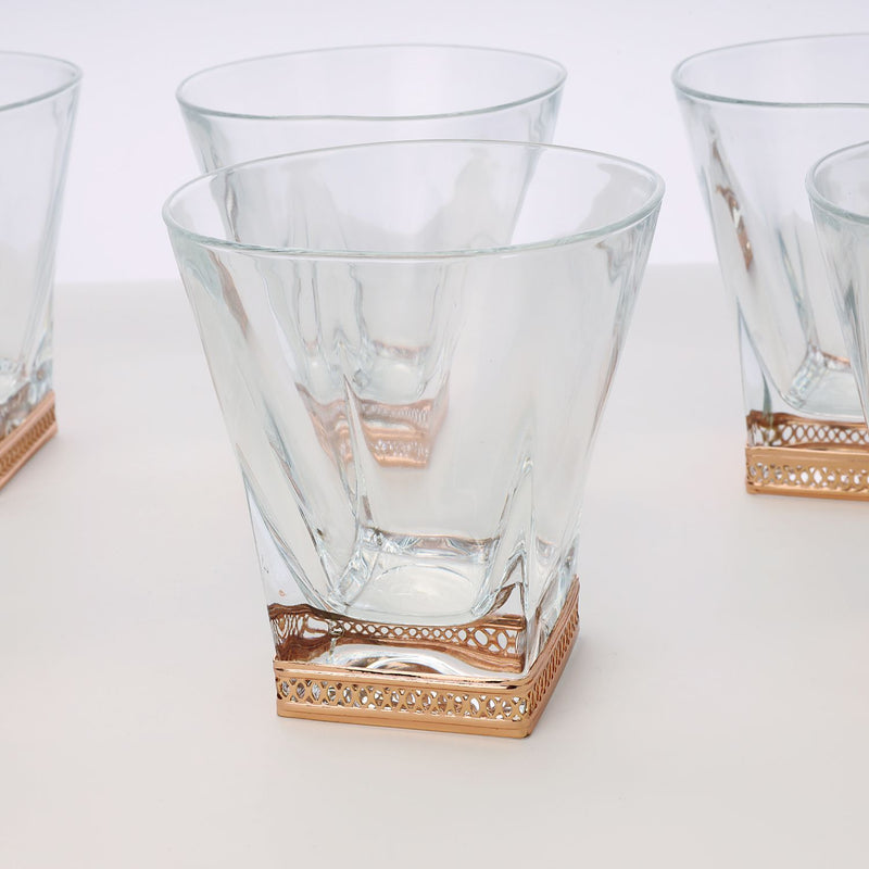 V shape whiskey glass with rose gold detail (set of 6)