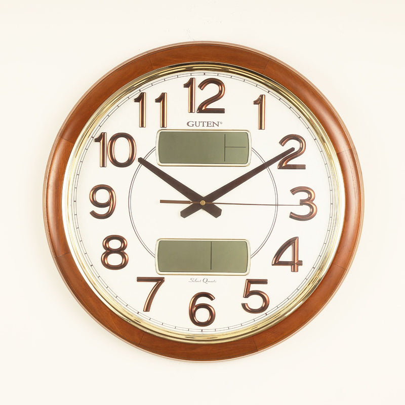 Round Teak Double LCD Watch