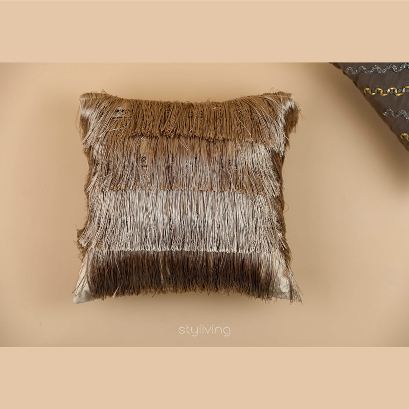 Fringed Champagne Cushion Cover